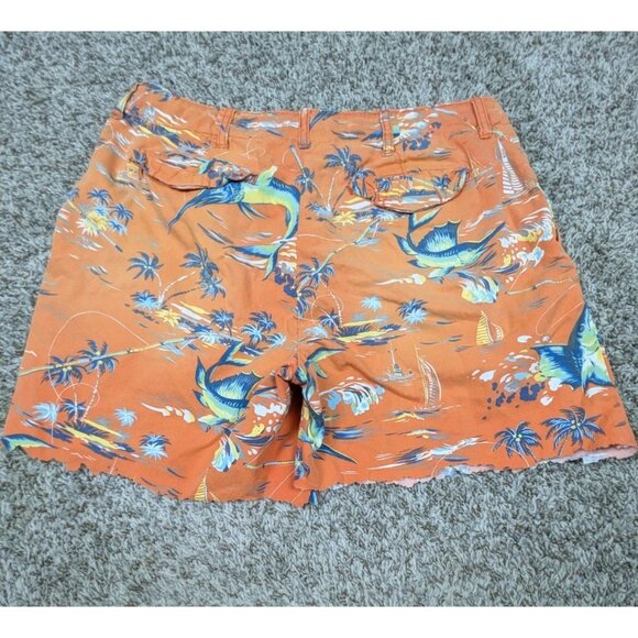 Vintage Polo Ralph Lauren Shorts Mens 36 Orange AOP Tropical Cut Off Chino READ - Picture 2 of 8